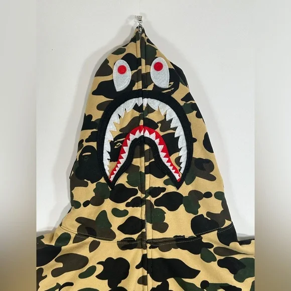A Bathing Ape Bape ABC Green Camo Shark Full Zip Up Hoodie Medium Mens WGM